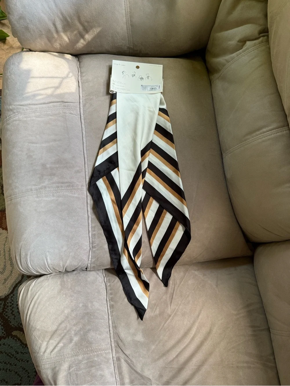 a new day Cream Satin Scarf with Black & Tan Stripes